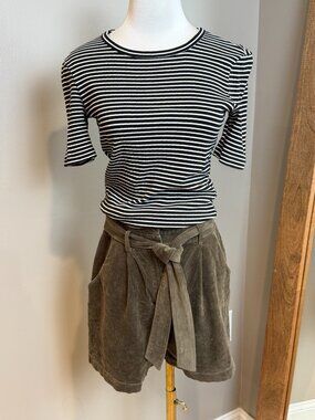 IKKS Olive Green Corduroy Belted Pleated Shorts Size 38